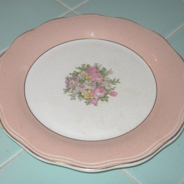 Sweet Pink Shabby Chic Dessert or Sandwich Plate - Vintage Pink French Saxon Plate