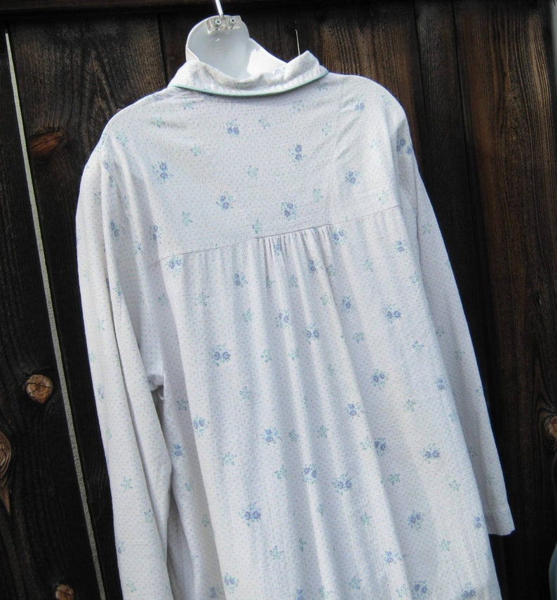 Blue Posy Printed Flannel Nightgown; Petite 14Large; Peter Pan Collar; Calf-Ankle Length; ComfyWorn