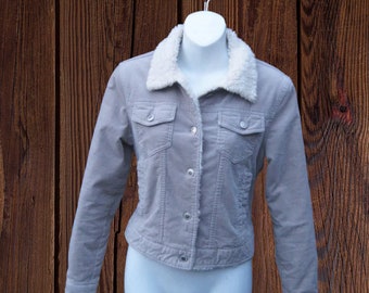 Corduroy Cowgirl Jacket; Faux Fur Collar, Cuddly Size 4-5 Longsleeve Rustic Jacket; Pockets