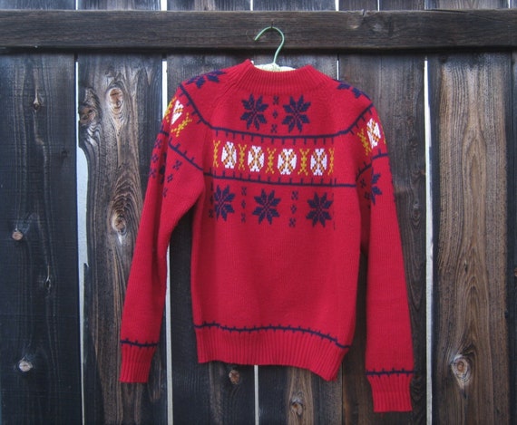 Navy/white/red Snowflake Alpine Print Ski Sweater Men's - Etsy