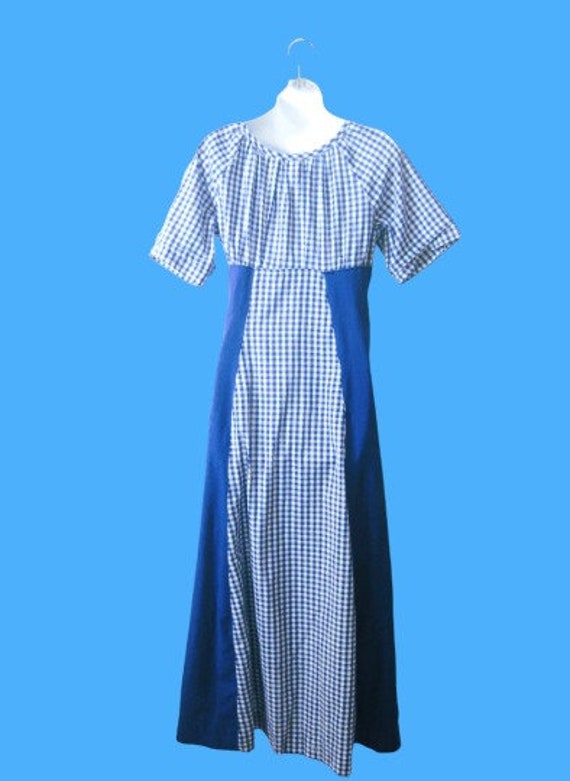Dark Blue Checked '70s Maxi Dress; Size 5/Small E… - image 5