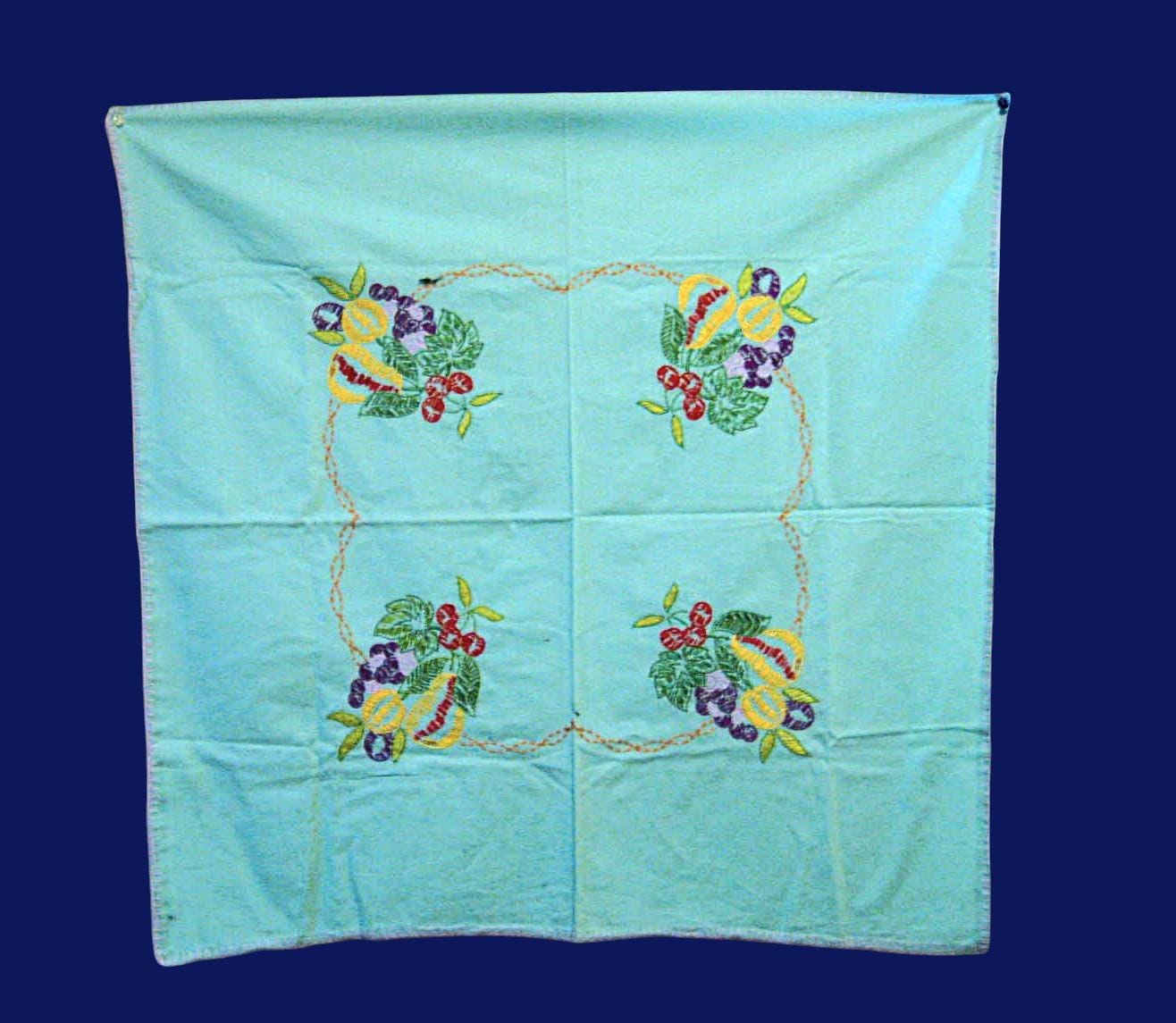 Fruit Embroidery Embellished Aqua/sea Green Tablecloth; 32