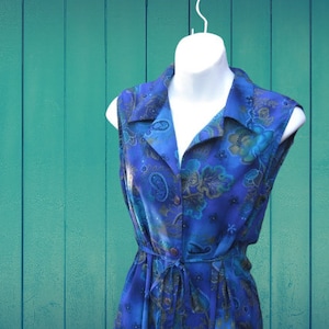 Blue/Purple Tie-Front Maxi Dress; Size 7-8/Medium Batik-Style Printed Pool/Casual/Boho/Social