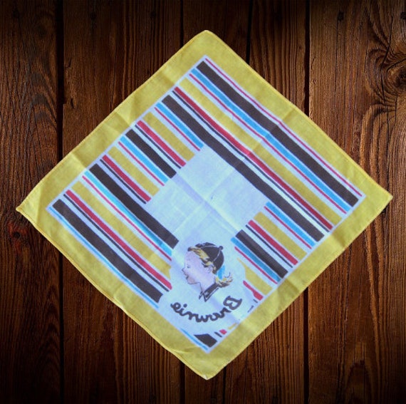 Striped Brownie Scout Hankie; 1950s Yellow/Red/Bl… - image 5