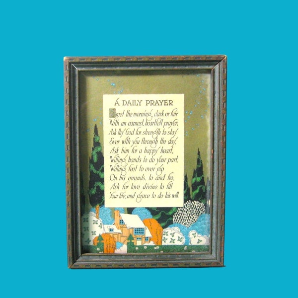 Daily Prayer Motto Style Antique Framed Lithograph; Flaw/Needs Nailed Down; Art Nouveau Wall Art