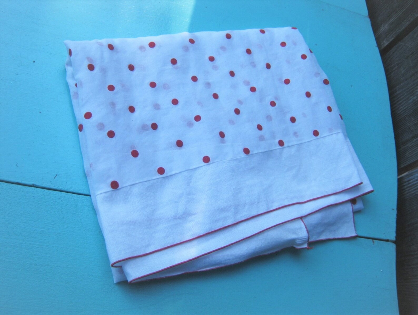 White Linen Tablecloth With Flocked Red Dots 38 Square Etsy
