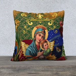 Virgin Mary Sacred Heart Pillow Cover Christian Gift Maximalist Decor Christmas Decor Sacred Heart Sofa Pillow Funky Decor Religious Icon