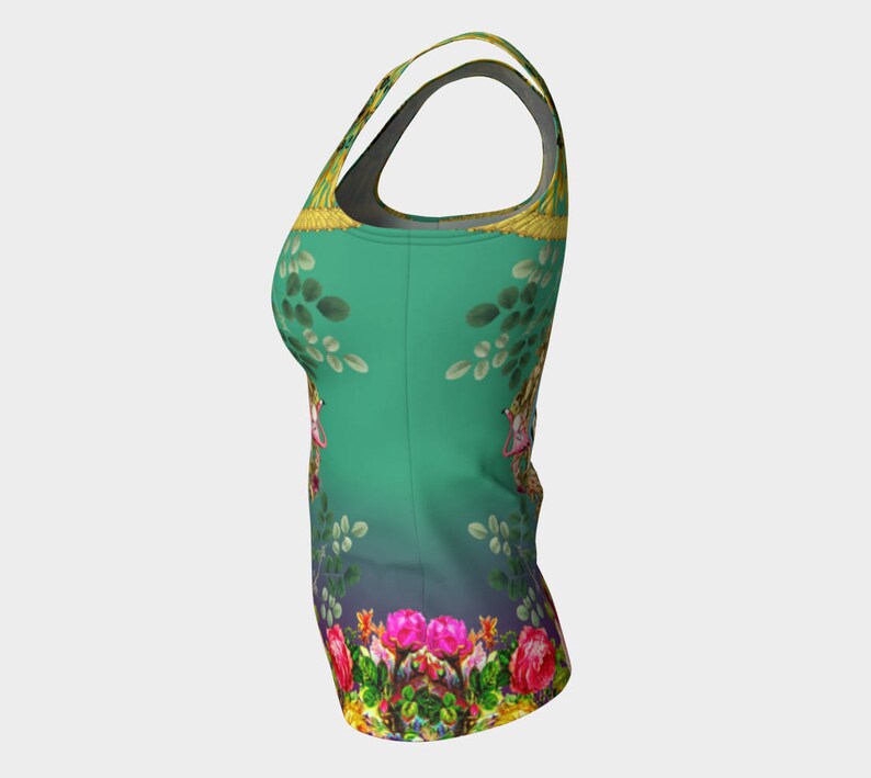 Festival Wear Funky Dalmatian with Flamingos Tank Top Long Fitted Active Wear Cute Dog Top Fitness Top Yoga Top Vintage Flowers