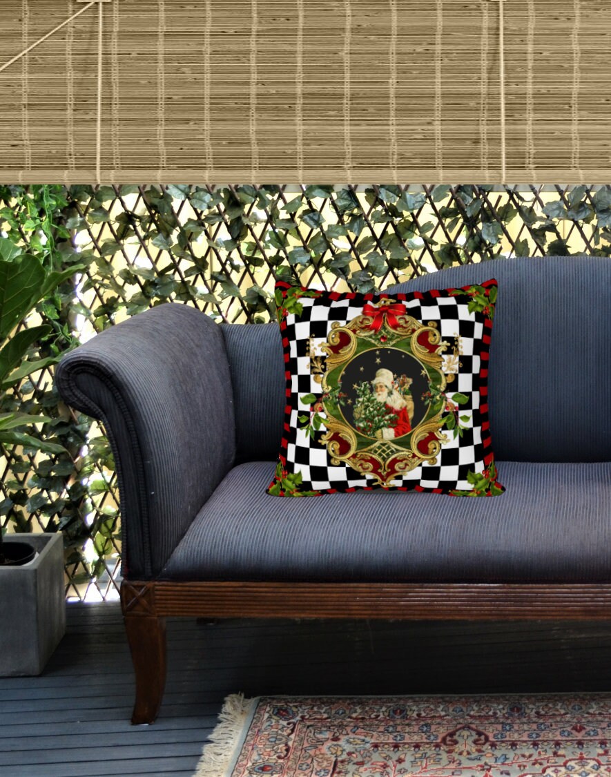 Christmas Black and White Check Pillow Cover Xmas Vintage Etsy Australia