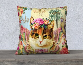 Cat Pillow Cover Throw Pillow Cat Lover Gift Funky Home Decor Vintage Style Quirky Decor Gift for Home Cute Cat Bedroom Decor Sofa Pillow