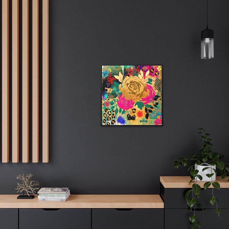 Floral Collage Canvas, Square Frame Wall Art Print Gallery Wrap, Home