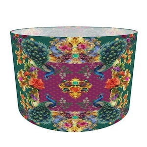 Peacock Floral Velvet Lampshade, Green Lampshade, Purple Table Lamp, Funky Hone Decor, Designer Lampshade, Maximalist Decor, Glamour Lamp