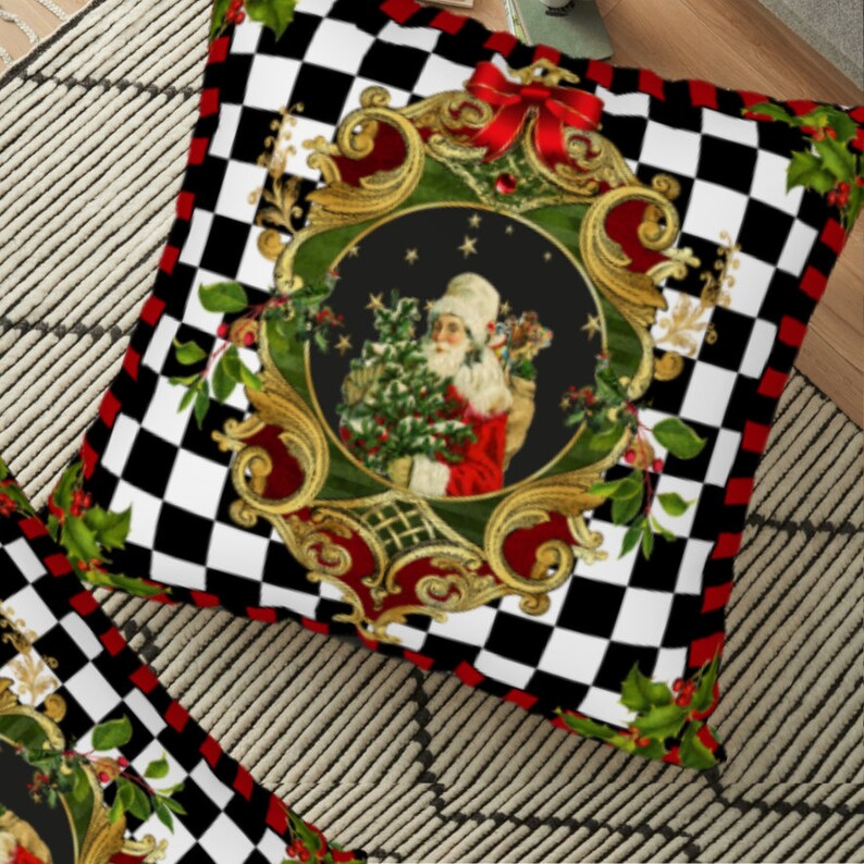 Christmas Black and White Check Pillow Cover Xmas Vintage Etsy Australia