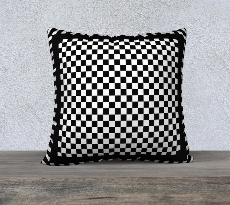 Black and White Checkerboard Striped Pillow Cover Sofa Etsy
