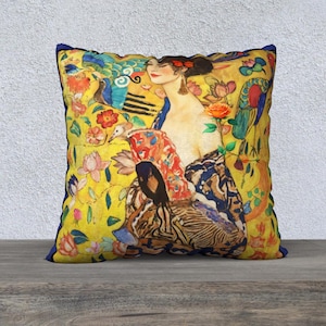 Funky Art Gustav Klimt Pillow Cover, Vintage Style, Yellow Art Cushion, Maximalist Art Pillow, Designers Throw Pillow, Large Sofa Cushion,