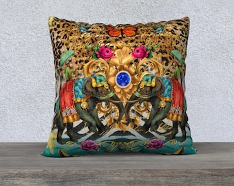 Leopard Pillow Cover Zebra Pillow Maximalist Decor Animal Velvet Pillow Funky Home Decor Large Pillow Vintage Style Floral Sofa Cushion