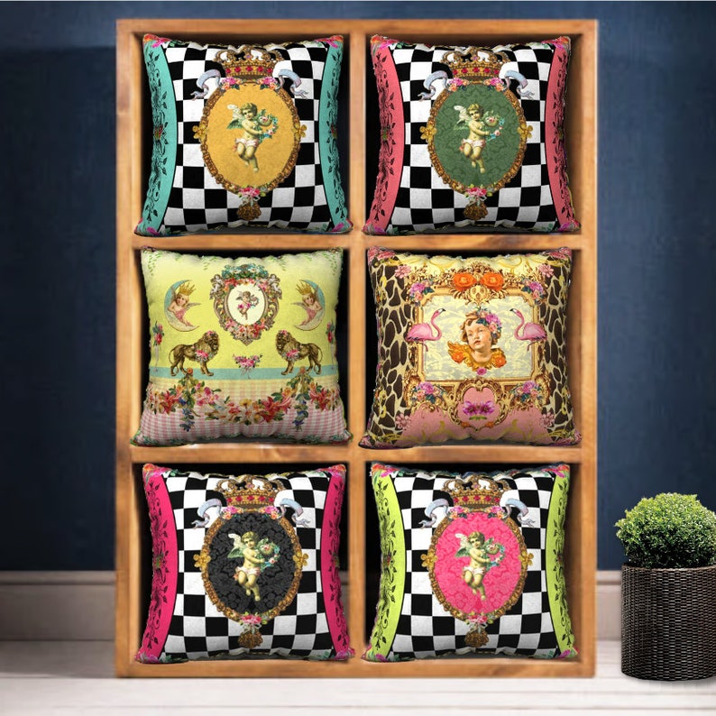 Funky Lions Yellow and Pink Pillow Cover Cherubs Gingham Etsy Australia