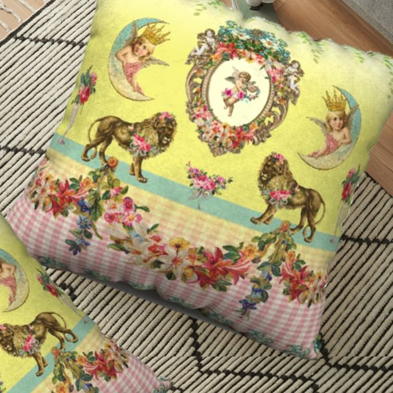 Funky Lions Yellow and Pink Pillow Cover Cherubs Gingham Etsy Australia