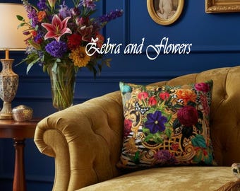 Butterfly Baroque Leopard and Zebra Pillow Cover Funky Home Decor Sofa Pillow Quirky Cushion Vintage Style Floral Velveteen Throw Pillow