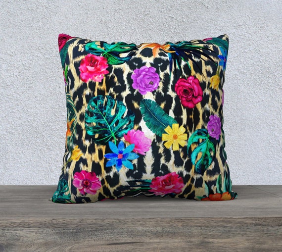 Large Floral Leopard Print Pillow Cover 
