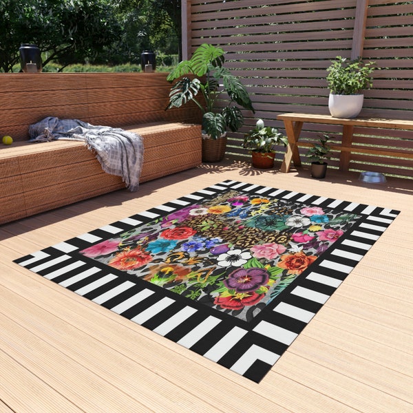 Black and White Flower Rug Etsy