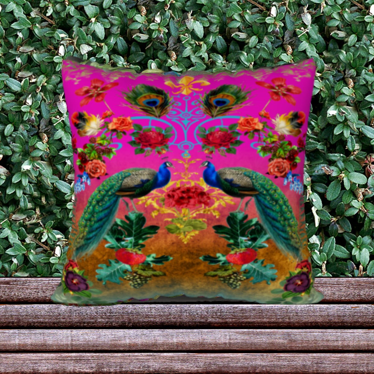 Vintage Peacock Pillow Cover Vintage Flowers Large Pillow Etsy Australia