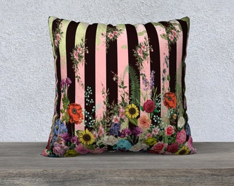 Striped Cushion Cover French Floral Maximalist Decor Gift for Her Funky Home Decor Unique Home Decor Farmhouse Decor High End Vintage Style