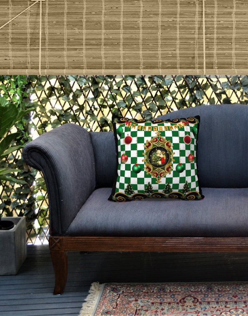 Christmas Pillow Cover Green and White Check Unique Gift Ornaments