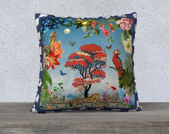 Lounging Leopard Pillow Cover Blue Pillow Funky Home Decor Vintage Style Eclectic Decor Leopard Pillow Sofa Cushion Maximalist Decor