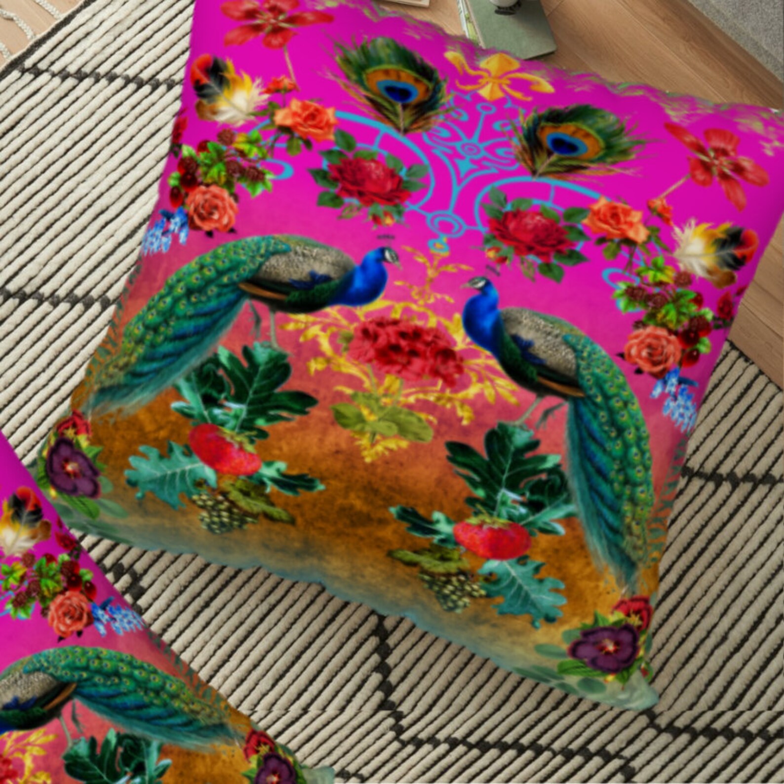 Vintage Peacock Pillow Cover Vintage Flowers Large Pillow Etsy Australia