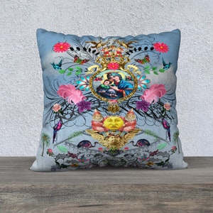 Large Virgin Mary and Jesus Pillow Cover Daybed Cushion Funky Home Decor Religious Art Celestial Pillow Blue Pillow Childs Bedroom Decor