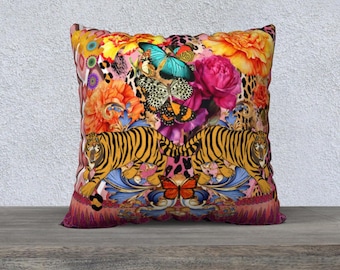 Tiger Pillow Cover Tibetan Tiger Animal Pillow Velvet Leopard Pillow Butterfly Funky Home Decor Sofa Pillow Floral Pillow High End Cushion
