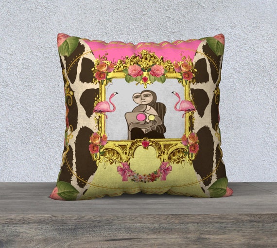 Funky Flamingos Pillow Cover Picasso Style Giraffe Print Daybed