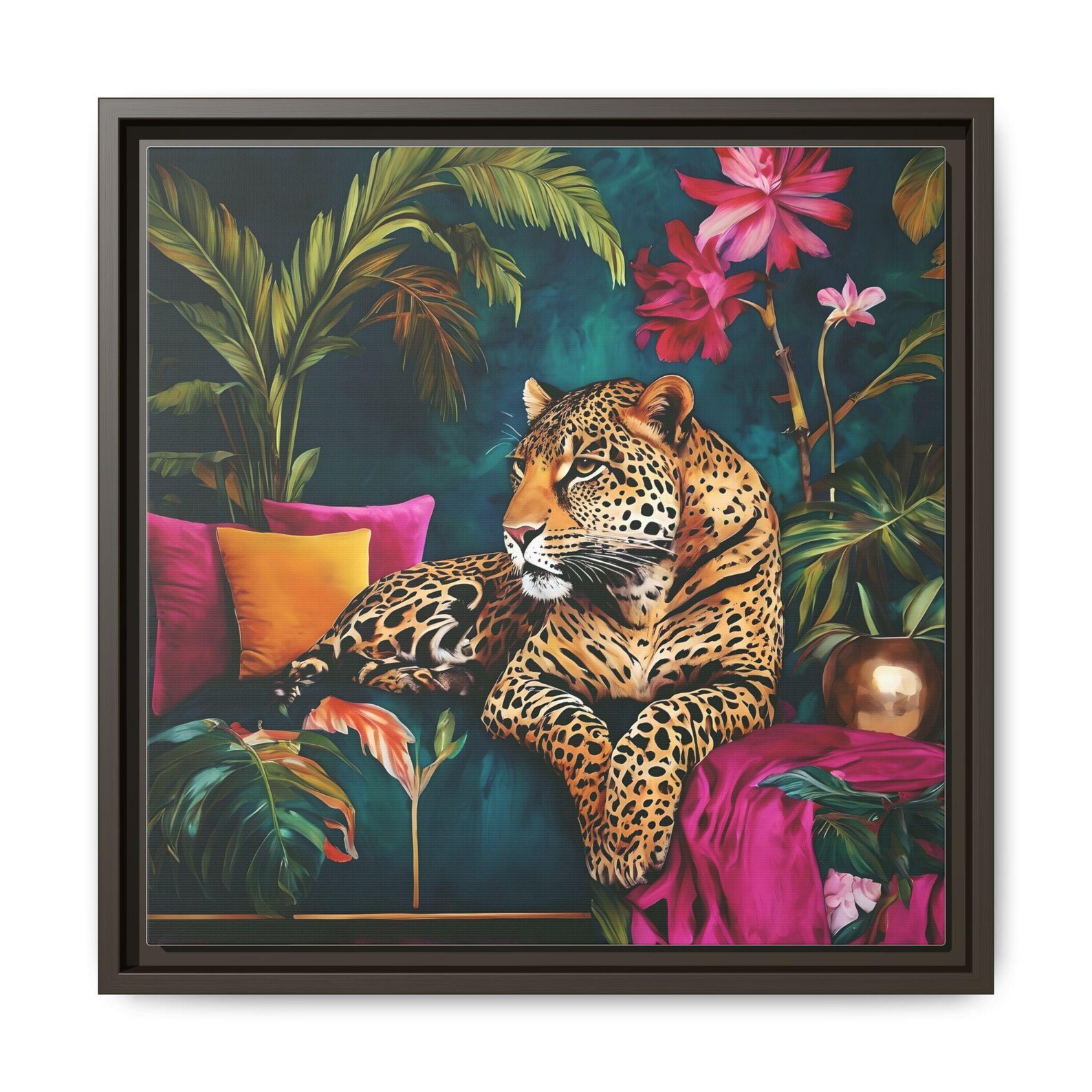 Lounging Leopard Canvas Print Square Frame Maximalist Wall Art Leopard ...