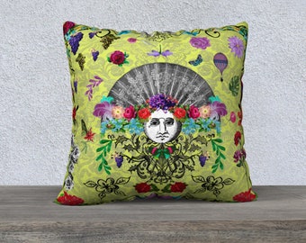 Steampunk Pillow Cover Moon Pillow Eclectic Decor Funky Home Decor Green Cushion Quirky Decor Vintage Style Green Sofa Pillow Accent Throw
