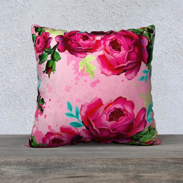 Pink Floral Pillow Etsy