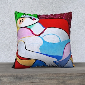 Picasso Style Art Pillow Cover, Modern Art Pillow, Pillow for Sofa, Velveteen Pillow, Throw Pillow, Decorative Pillow, Vibrant Pillow