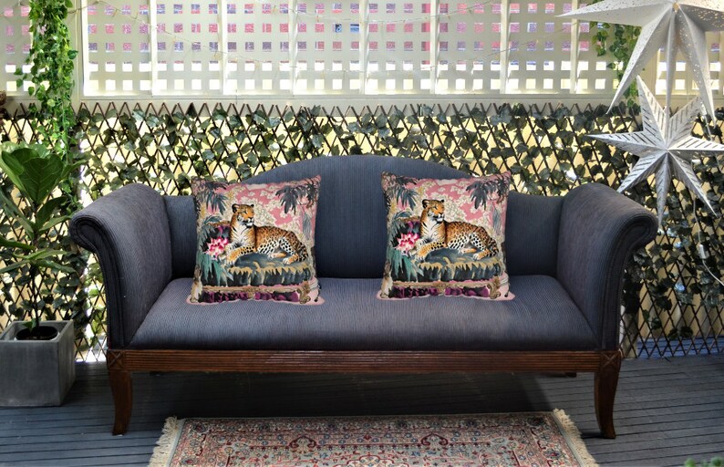 Leopard Chinoiserie Pillow Cover Maximalist Decor Velveteen Throw