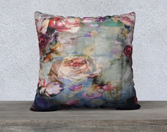 French Country Style Pillow Cover, Vintage Flowers, Designer Pillow, Accent Cushion, Floral Cushion, Roses, Throw Pillow, Large Pillow,