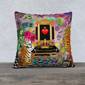Tiger Pillow Cover Gustav Klimt Maximalist Decor Funky Home Decor French Bulldog Gift for Her Eclectic Decor Heart Pillow Queen Cushion