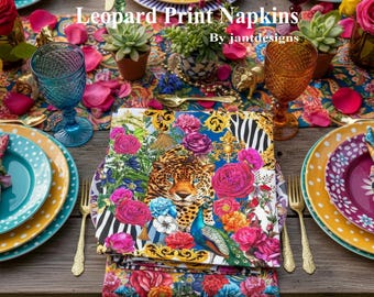 Leopard and Zebra Print Floral Napkins, 4-set