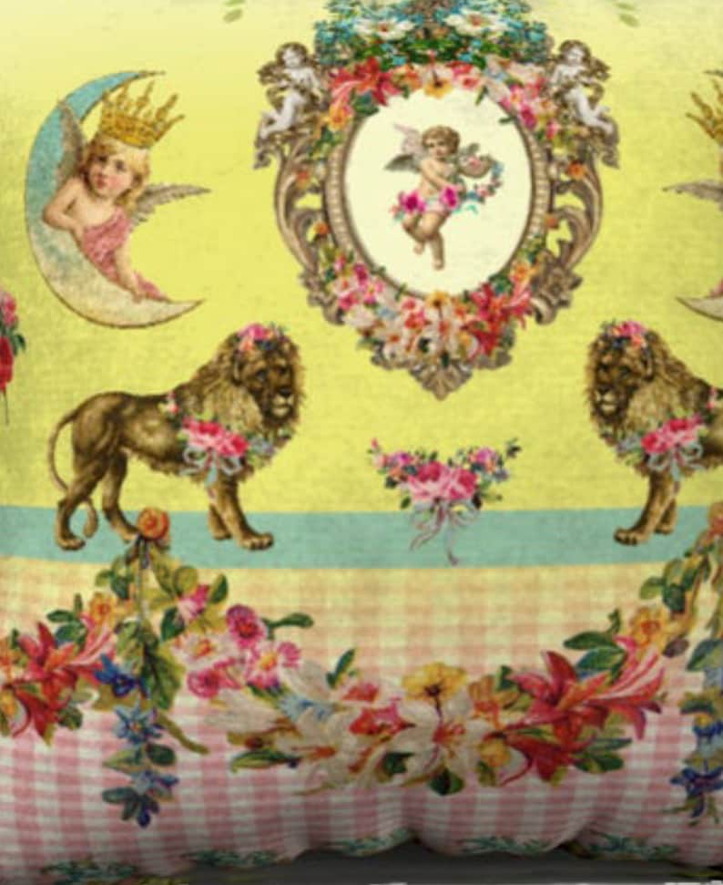 Funky Lions Yellow and Pink Pillow Cover Cherubs Gingham Etsy Australia