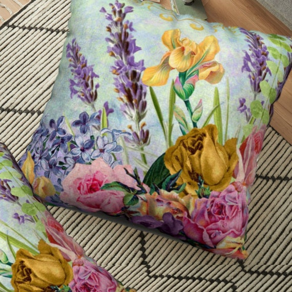 Vintage Flowers Lavender Pillow Cover French Country Style Etsy