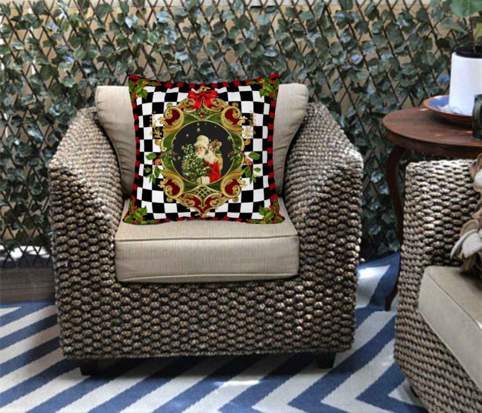 Christmas Black and White Check Pillow Cover Xmas Vintage Etsy Australia