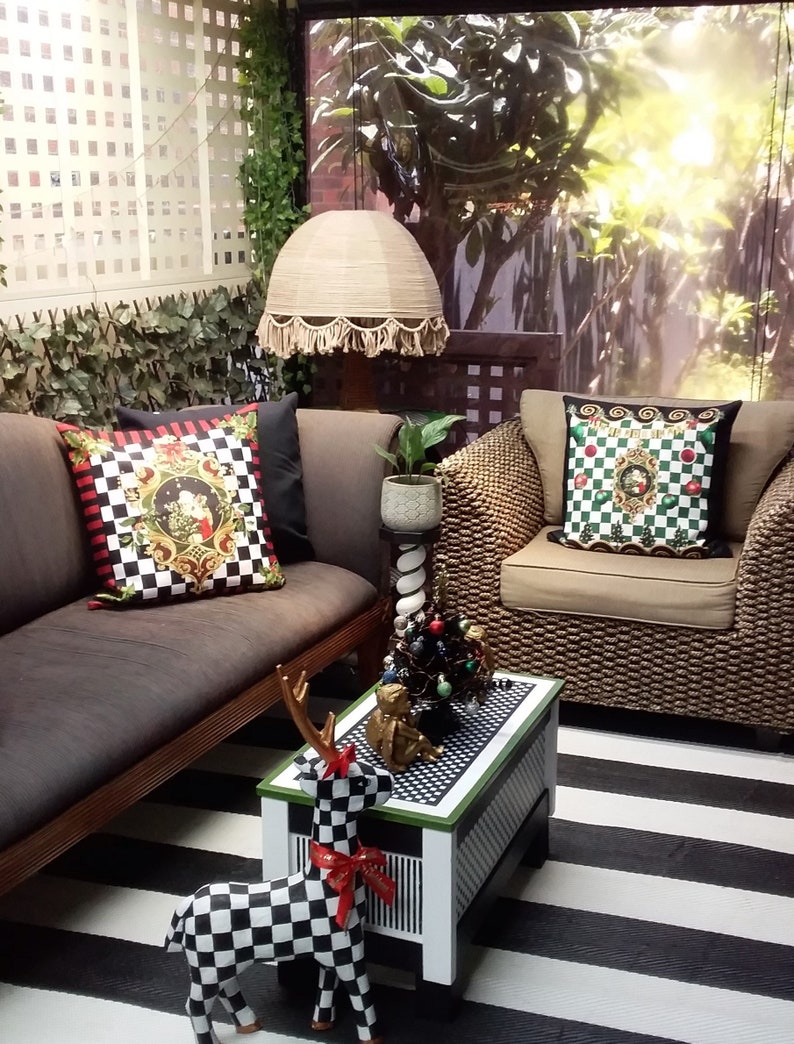 Christmas Pillow Cover Green and White Check Unique Gift Ornaments