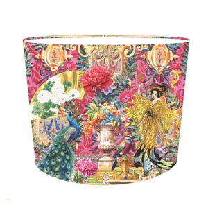 Peacock Velvet Lampshade, Table Lamp, Funky Hone Decor, Vintage Style, Designer Lampshade, Maximalist Decor, Glamour Lamp, Bird Lampshade