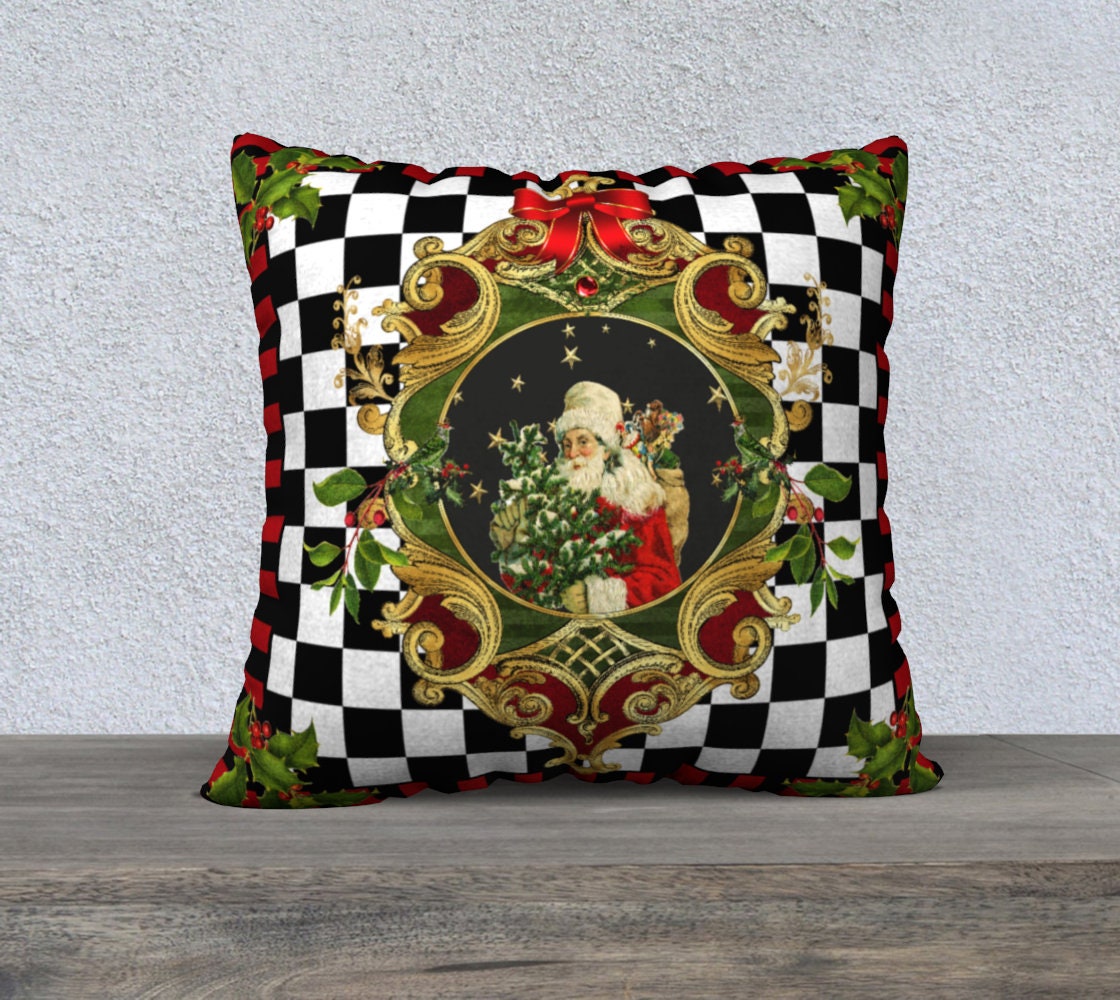MacKenzie-Childs Tartan Stag Pillow With Courtly Check  MacKenzie-Childs Red and Green Plaid Snowflake Pillow main image 2