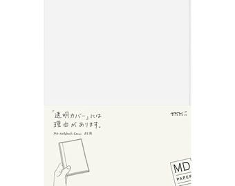 Funda protectora de vinilo transparente Midori MD A5 para cuaderno - Funda protectora transparente con portalápices