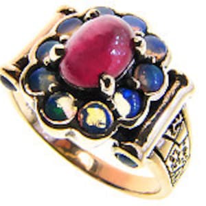 Vintage Ruby Ring with Opals, 9ct 9k Solid Gold, Antique Womens Opal Ring, Various Gems + 14k 18k Rose White R160 Custom