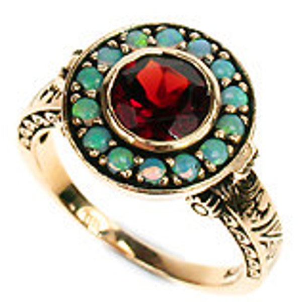 Vintage Garnet Ring with Opals, 9ct 9k Solid Gold, Vintage Opal Ring, Secret Note, Antique Womens Ring, Avail 14k 18k Gold, R341